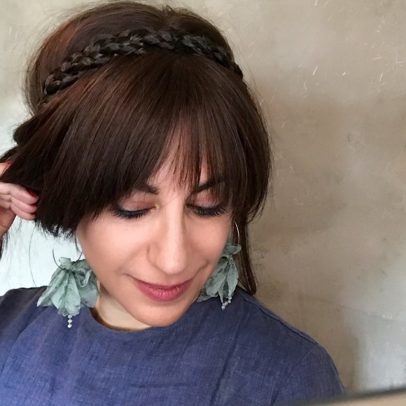 Blue Flower tassel hoops dangle earrings - Picture 3 of 5